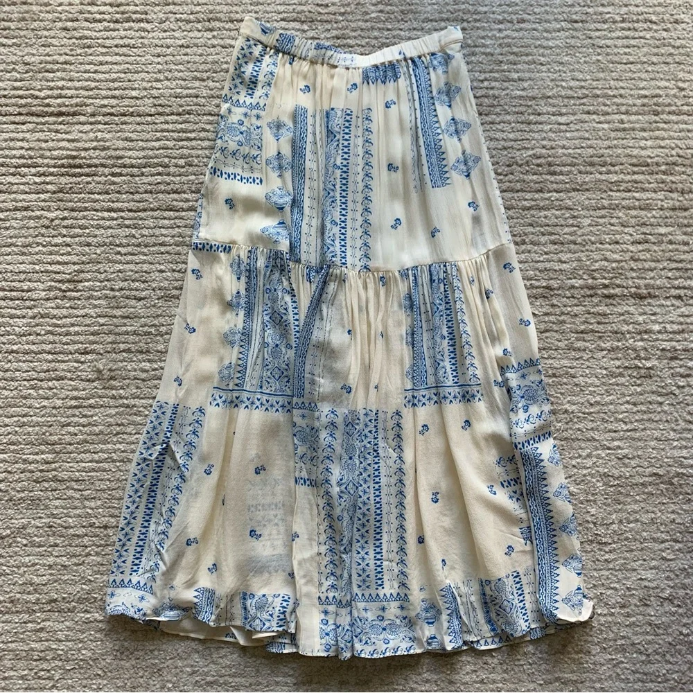 BA&SH Jupe Ionder Printed Midi Skirt Cream NWT Size Small - Picture 3 of 6